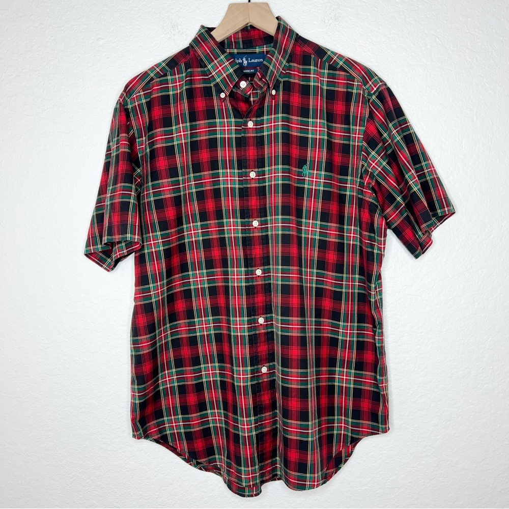 Ralph Lauren Men’s Red Tartan Plaid Short Sleeve Button Down Shirt size Large